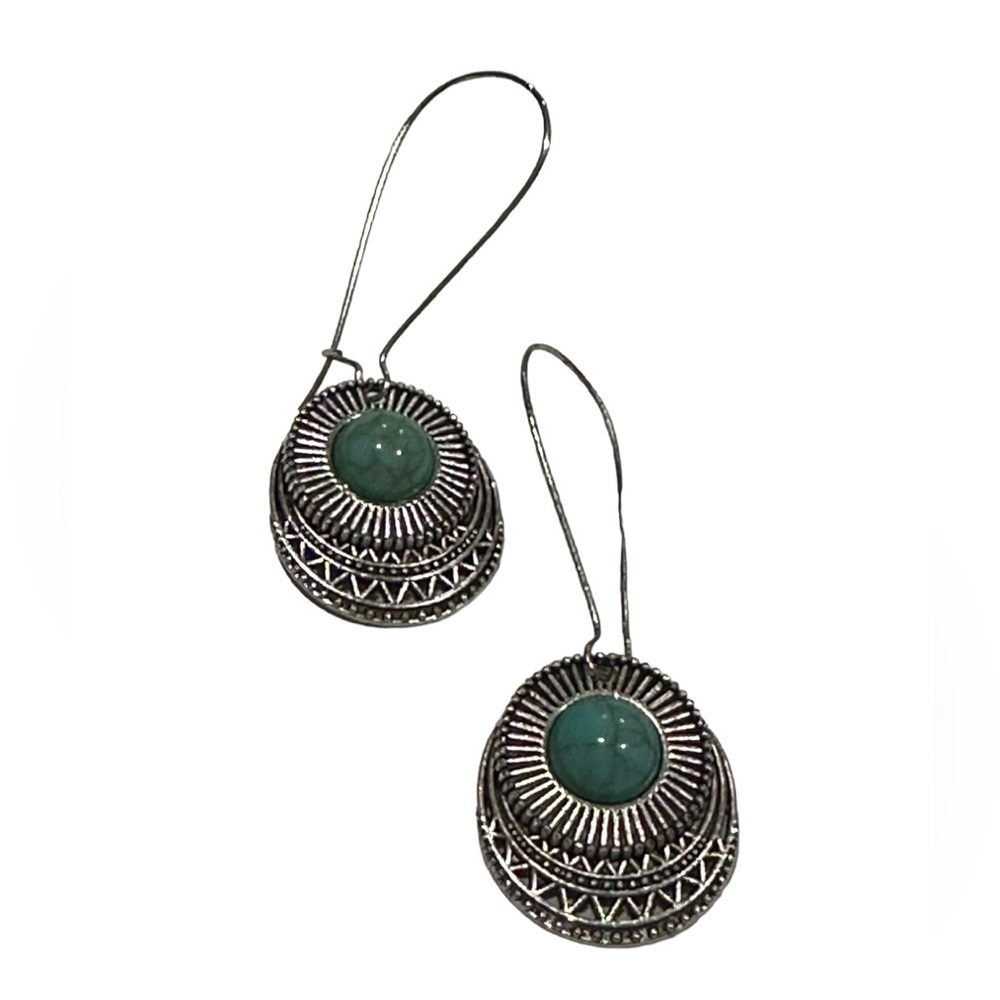 Boho Silver and Turquoise Drop Style Earrings